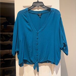 Express Teal Cropped Button-Down